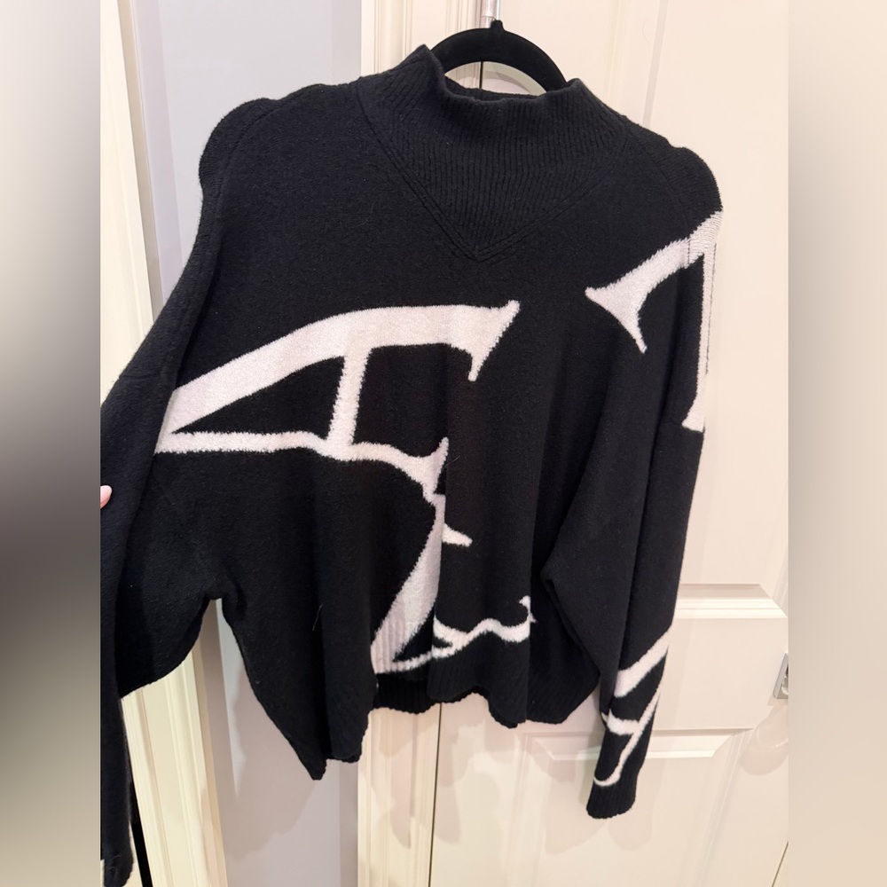 All Saints Black and White Graphic Turtleneck Sweater